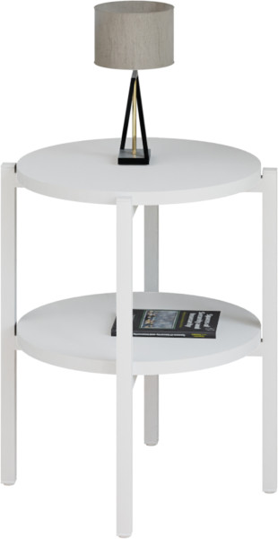 Stolik nocny okrągły loft z półką 35x35x46 cm metalowy biały 1002098