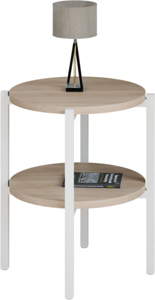 Stolik nocny okrągły loft z półką 35x35x46 cm metalowy biały 1002101