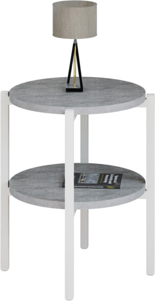Stolik nocny okrągły loft z półką 35x35x46 cm metalowy biały 1002083