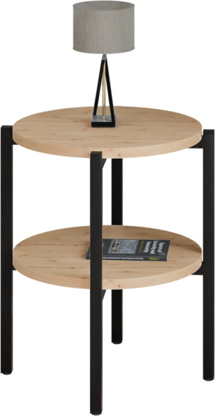 Stolik nocny okrągły loft z półką 35x35x46 cm metalowy czarny 1002094