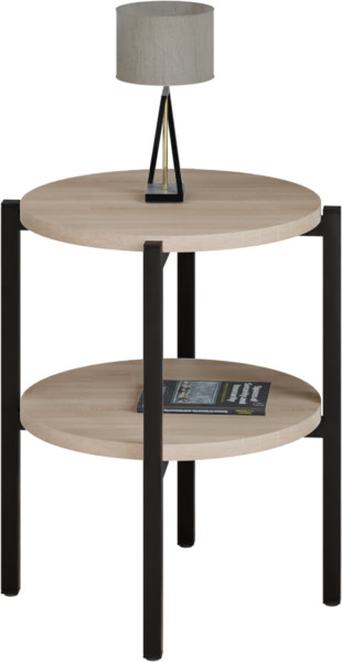 Stolik nocny okrągły loft z półką 35x35x46 cm metalowy czarny 1002096