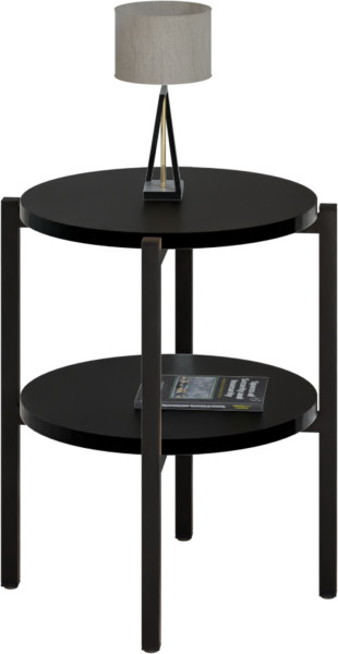 Stolik nocny okrągły loft z półką 35x35x46 cm metalowy czarny 1002097