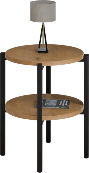 Stolik nocny okrągły loft z półką 35x35x46 cm metalowy czarny 1002088