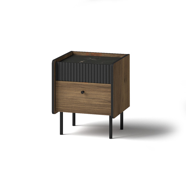Stolik nocny ryflowany PRESTIGO Czarny / Orzech 351485