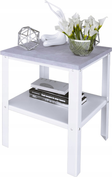 Stolik Nocny Skręcany Z Półką Loft Sypialnia 40x40x45 Biały+Beton Jasny 913349