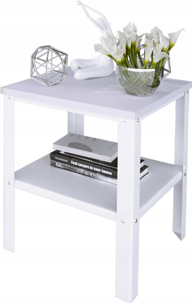 Stolik Nocny Skręcany Z Półką Loft Sypialnia 40x40x45 Biały+Biały Mat 913359