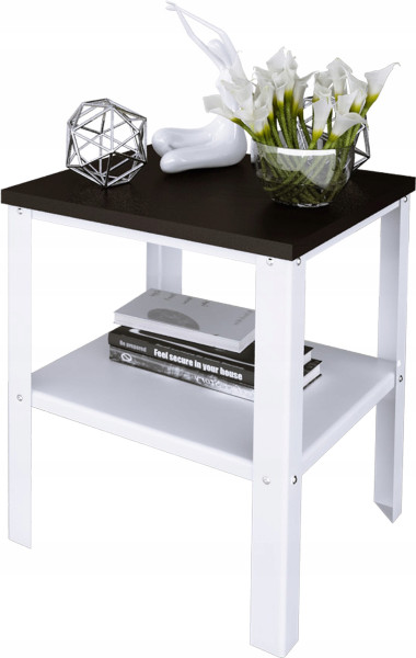 Stolik Nocny Skręcany Z Półką Loft Sypialnia 40x40x45 Biały+Blat MiniPearl 913360