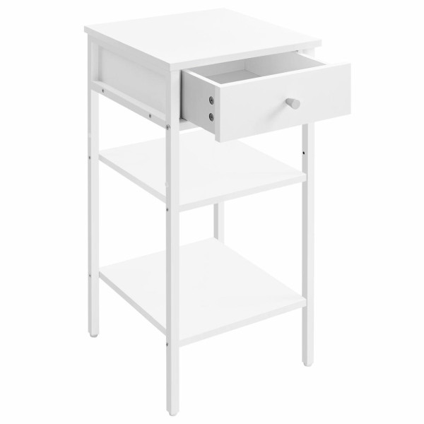Stolik nocny z szufladą i półkami 35x35x70 cm biały skandynawski stal mdf 699192