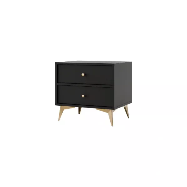 Stolik nocny z szufladami do sypialni Sakai 1 2S T801 Czarny 716024