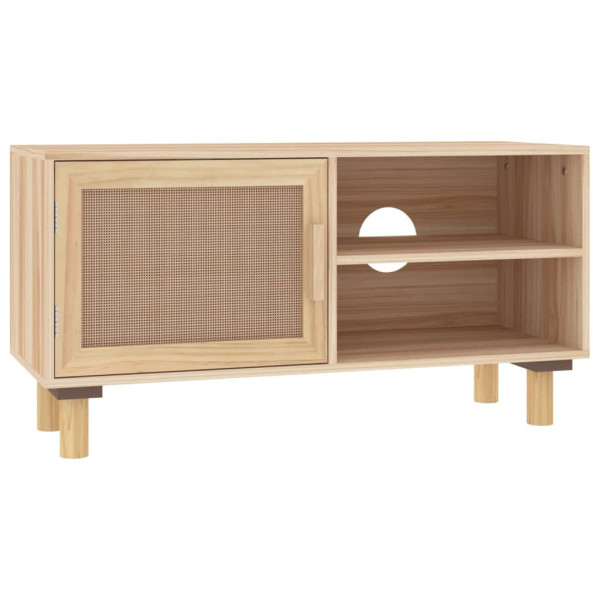 Stolik pod TV brązowy 80x30x40 cm drewno sosnowe i rattan 857735