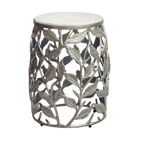 Stolik pomocniczy 40cm Marmur Salon Alu boczny Kawowy Okrągły Metal Srebro 1078677