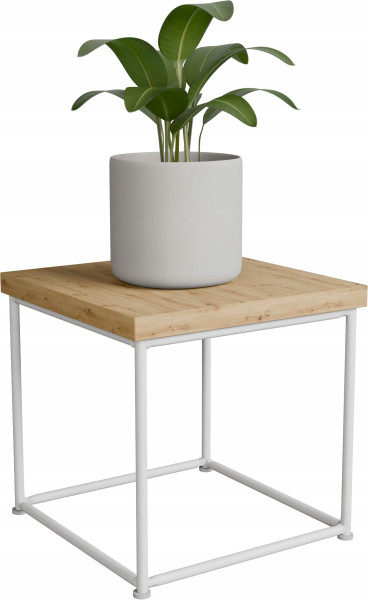 Stolik pomocniczy Druciany Kwietnik 20x20x20 Loft Biały+Dąb Artisan 925178
