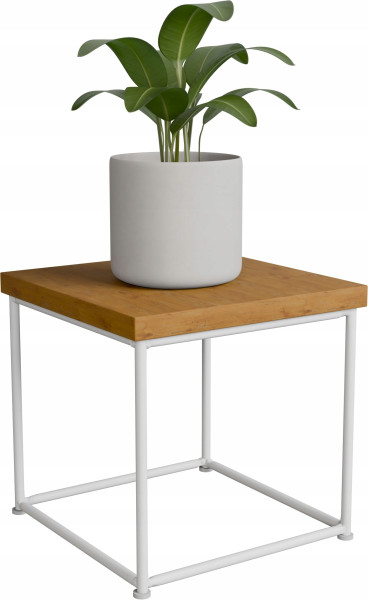 Stolik pomocniczy Druciany Kwietnik 20x20x20 Loft Biały+Dąb Lancelot 925108