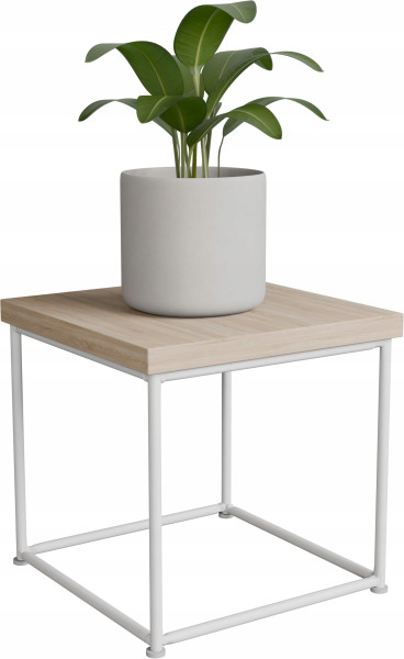 Stolik pomocniczy Druciany Kwietnik 20x20x20 Loft Biały+Dąb Sonoma 925138