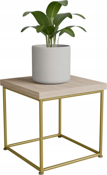 Stolik pomocniczy Druciany Kwietnik 20x20x20 Loft Złoty+Dąb Sonoma 925109
