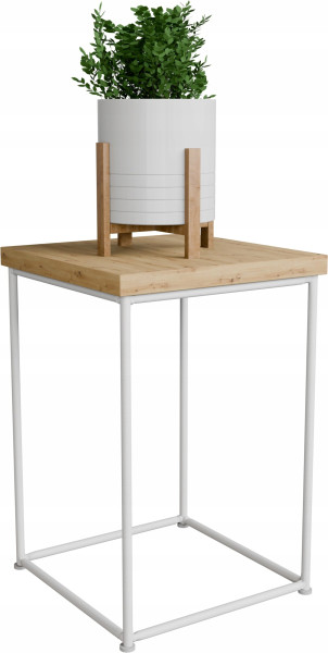 Stolik pomocniczy Druciany Kwietnik 20x20x30 Loft Biały+Dąb Artisan 925172