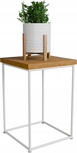 Stolik pomocniczy Druciany Kwietnik 20x20x30 Loft Biały+Dąb Lancelot 925143