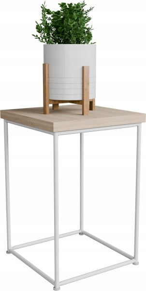 Stolik pomocniczy Druciany Kwietnik 20x20x30 Loft Biały+Dąb Sonoma 925186
