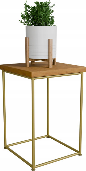 Stolik pomocniczy Druciany Kwietnik 20x20x30 Loft Złoty+Dąb Lancelot 925126