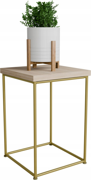 Stolik pomocniczy Druciany Kwietnik 20x20x30 Loft Złoty+Dąb Sonoma 925134