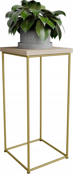Stolik pomocniczy Druciany Kwietnik 20x20x40 Loft Złoty+Dąb Sonoma 925132