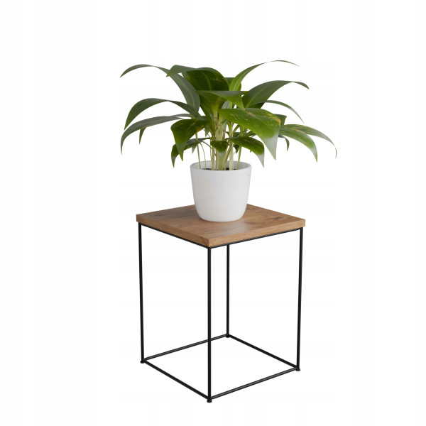 Stolik pomocniczy Druciany Kwietnik 30x30x40 Loft Czarny+Dąb Lancelot 925719