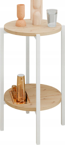 Stolik pomocniczy okrągły loft z półką 35x35x62 cm metalowy biały 993800