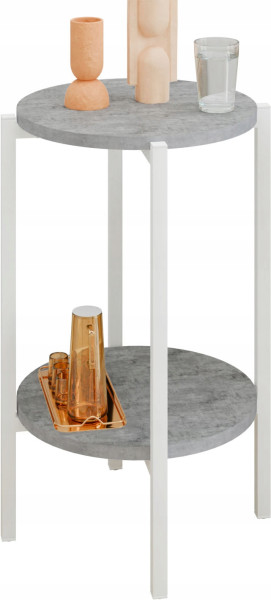 Stolik pomocniczy okrągły loft z półką 35x35x62 cm metalowy biały 993802
