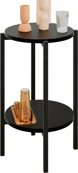 Stolik pomocniczy okrągły loft z półką 35x35x62 cm metalowy czarny 993824