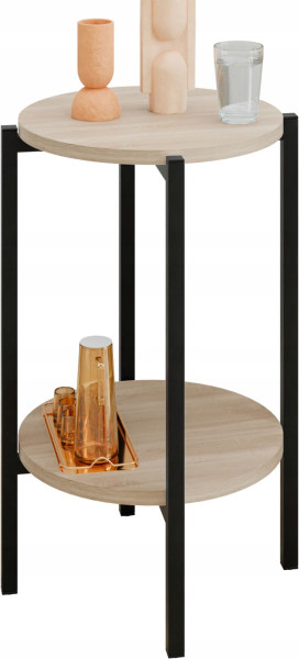 Stolik pomocniczy okrągły loft z półką 35x35x62 cm metalowy czarny 993861