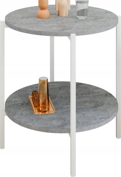 Stolik pomocniczy okrągły loft z półką 55x55x62 cm metalowy biały 993807
