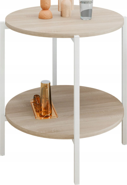 Stolik pomocniczy okrągły loft z półką 55x55x62 cm metalowy biały 993811