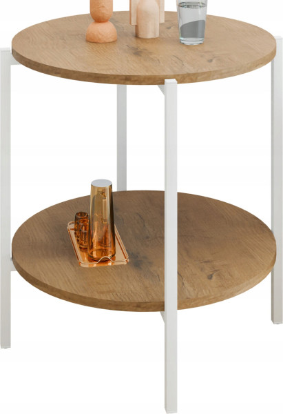 Stolik pomocniczy okrągły loft z półką 55x55x62 cm metalowy biały 993853