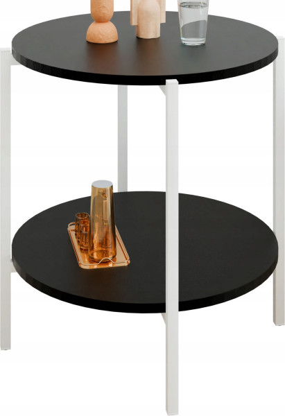 Stolik pomocniczy okrągły loft z półką 55x55x62 cm metalowy biały 993871