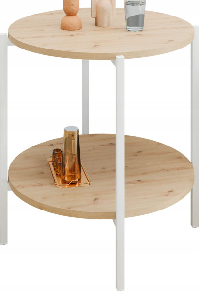Stolik pomocniczy okrągły loft z półką 55x55x62 cm metalowy biały 993873