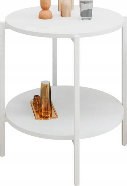 Stolik pomocniczy okrągły loft z półką 55x55x62 cm metalowy biały 993787