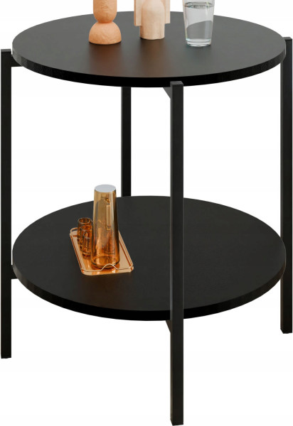 Stolik pomocniczy okrągły loft z półką 55x55x62 cm metalowy czarny 993828