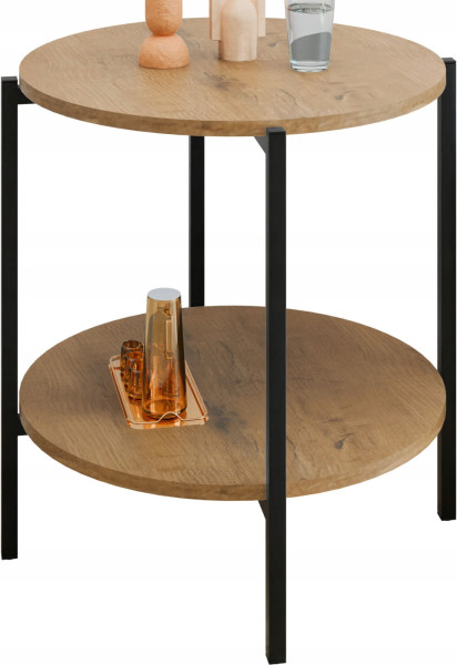 Stolik pomocniczy okrągły loft z półką 55x55x62 cm metalowy czarny 993843