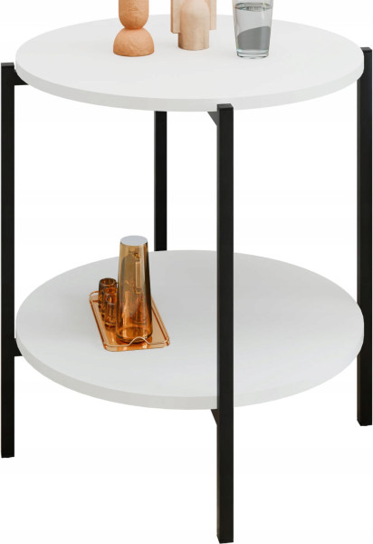 Stolik pomocniczy okrągły loft z półką 55x55x62 cm metalowy czarny 993845