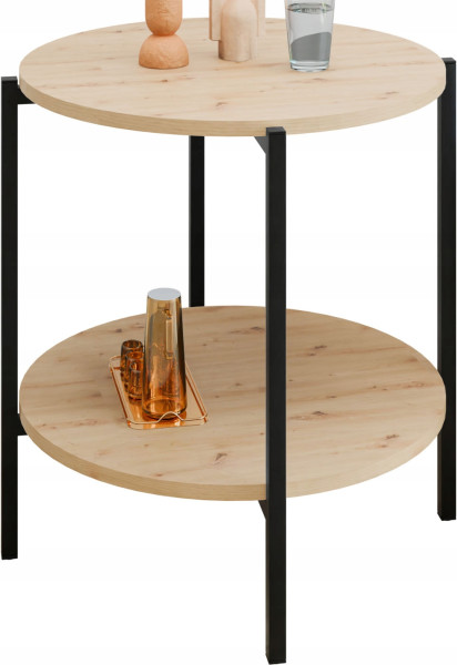 Stolik pomocniczy okrągły loft z półką 55x55x62 cm metalowy czarny 993874