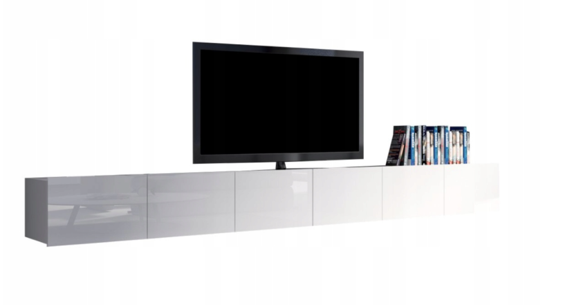 Stolik RTV Biały Połysk 300cm Wiszący Lub Stojący 809026