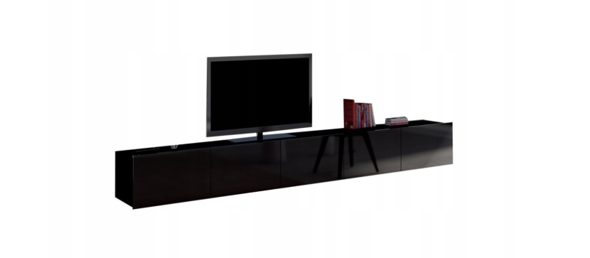 Stolik RTV Czarny Połysk 250cm Wiszący Lub Stojący 812354