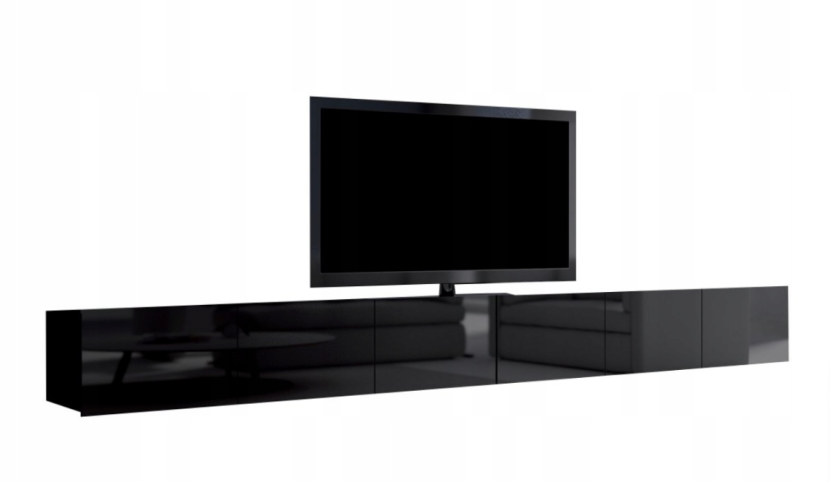 Stolik RTV Czarny Połysk 300cm Wiszący Lub Stojący 809028
