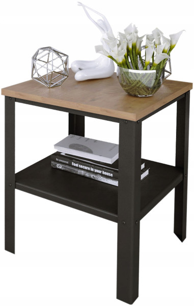 Stolik Skręcany Z Półką Loft Industrial Salon 40x40x45 Czarny+Dąb Lancelot 913368