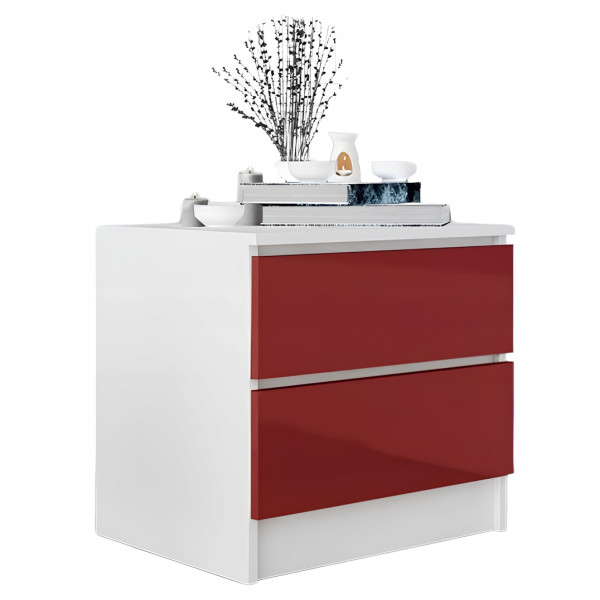 Stolik szafka nocna 2 szuflady 40 x 48 x 45 cm MDF Biała Czerwony Połysk 774214