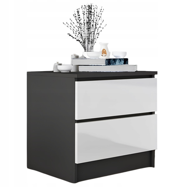 Stolik szafka nocna 2 szuflady 40 x 48 x 45 cm MDF Czarna Biały Połysk 774210