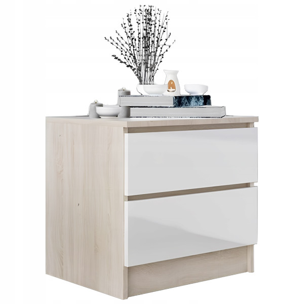 Stolik szafka nocna 2 szuflady 40 x 48 x 45 cm MDF Dąb Sonoma Biały Połysk 774221