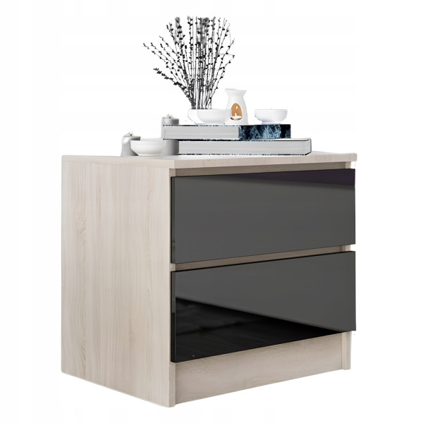 Stolik szafka nocna 2 szuflady 40 x 48 x 45 cm MDF Dąb Sonoma Czarny Połysk 774212