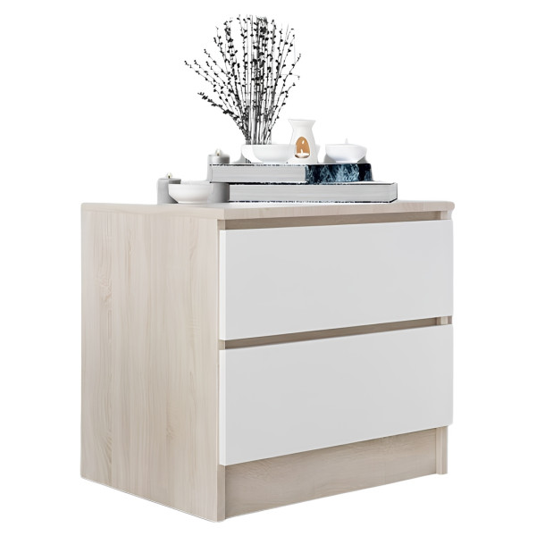 Stolik szafka nocna 2 szuflady 40 x 48 x 45 cm Zoe Dąb Sonoma Biały Mat 774225