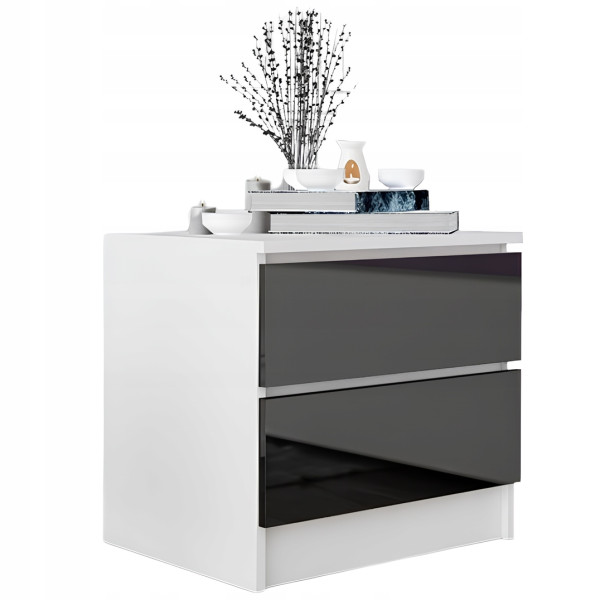 Stolik szafka nocna 2 szuflady 40 x 48 x 45 cm Zoe MDF Biała Czarny Połysk 774215